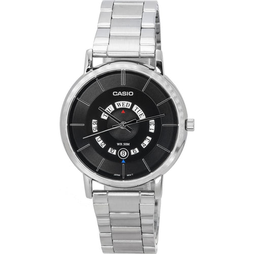Load image into Gallery viewer, Formal Men&#39;s Stainless Steel Watch with Day and Date Display - Model SS-5703 - Black Dial
