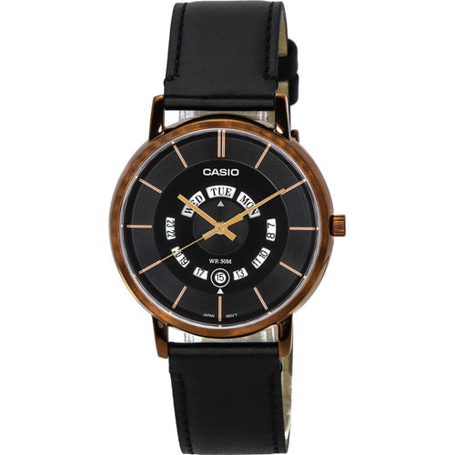 Load image into Gallery viewer, Men&#39;s Rose Gold Tone Leather Watch Strap Replacement - Black
