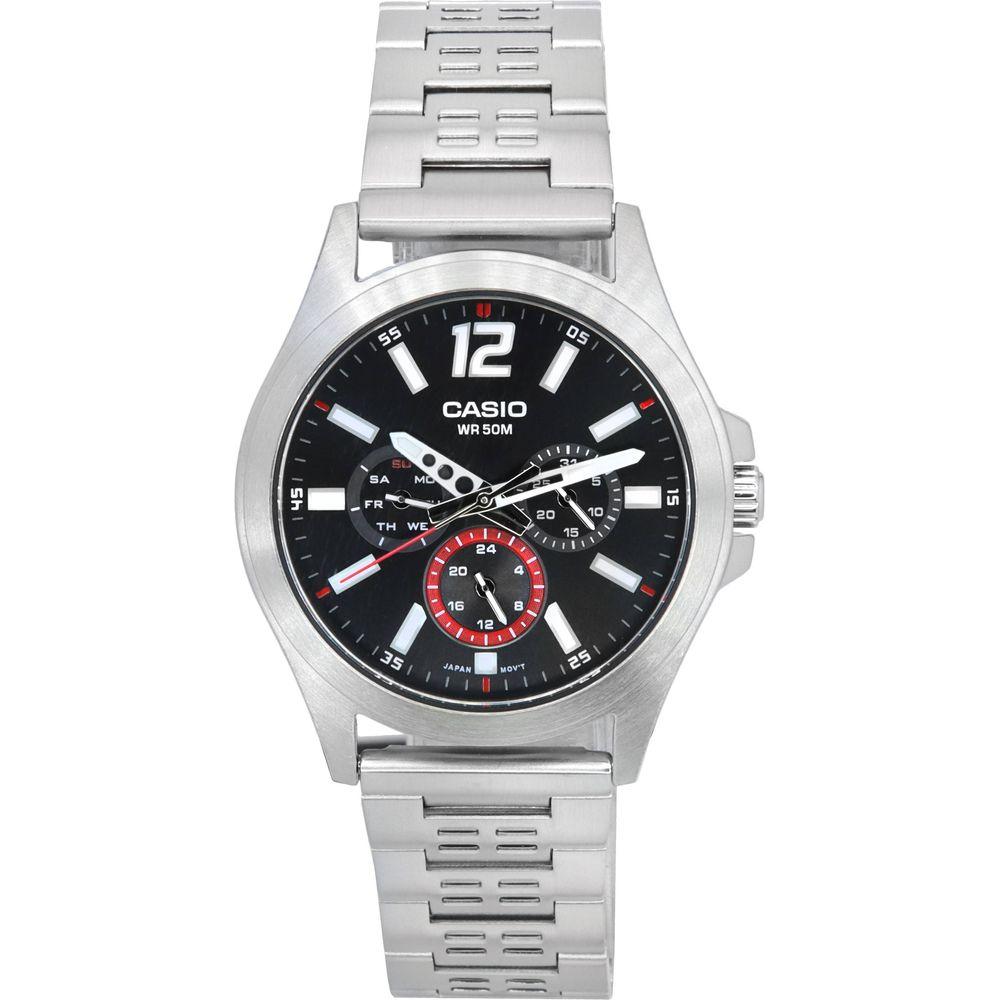 Casio Men's Stainless Steel Analog Multifunction Watch - Model 5420, Sleek Black Dial