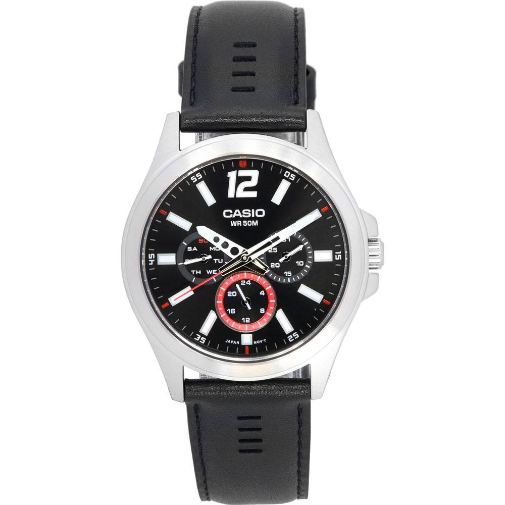 Casio MC-100 Men's Multifunction Analog Leather Strap Watch - Black
