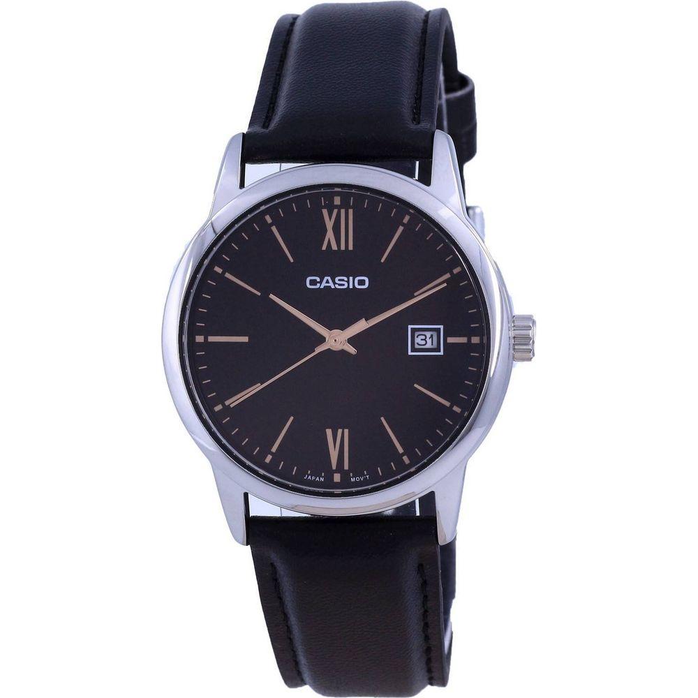 Formal Men's Black Dial Stainless Steel Analog Quartz Watch with Leather Strap - Model XYZ123, Black