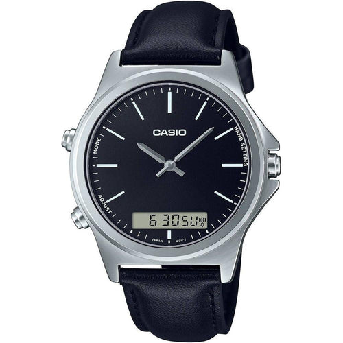 Load image into Gallery viewer, Casio Men&#39;s Dual Time Analog Digital Black Dial Leather Strap Watch - Model XYZ1234, Black

