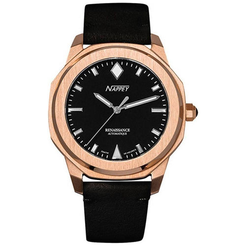 Load image into Gallery viewer, Nappey Renaissance Rose Gold and Black Suede Automatic NY41-BD1M-3B1A 200M Unisex Watch
