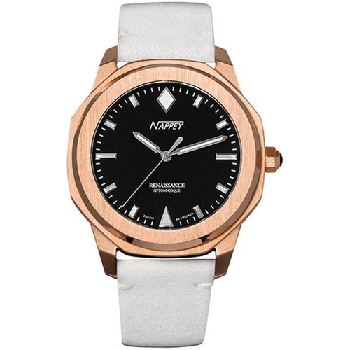 Load image into Gallery viewer, Nappey Renaissance Rose Gold and Black Suede Automatic Watch NY41-BD1M-3B2A 200M Unisex
