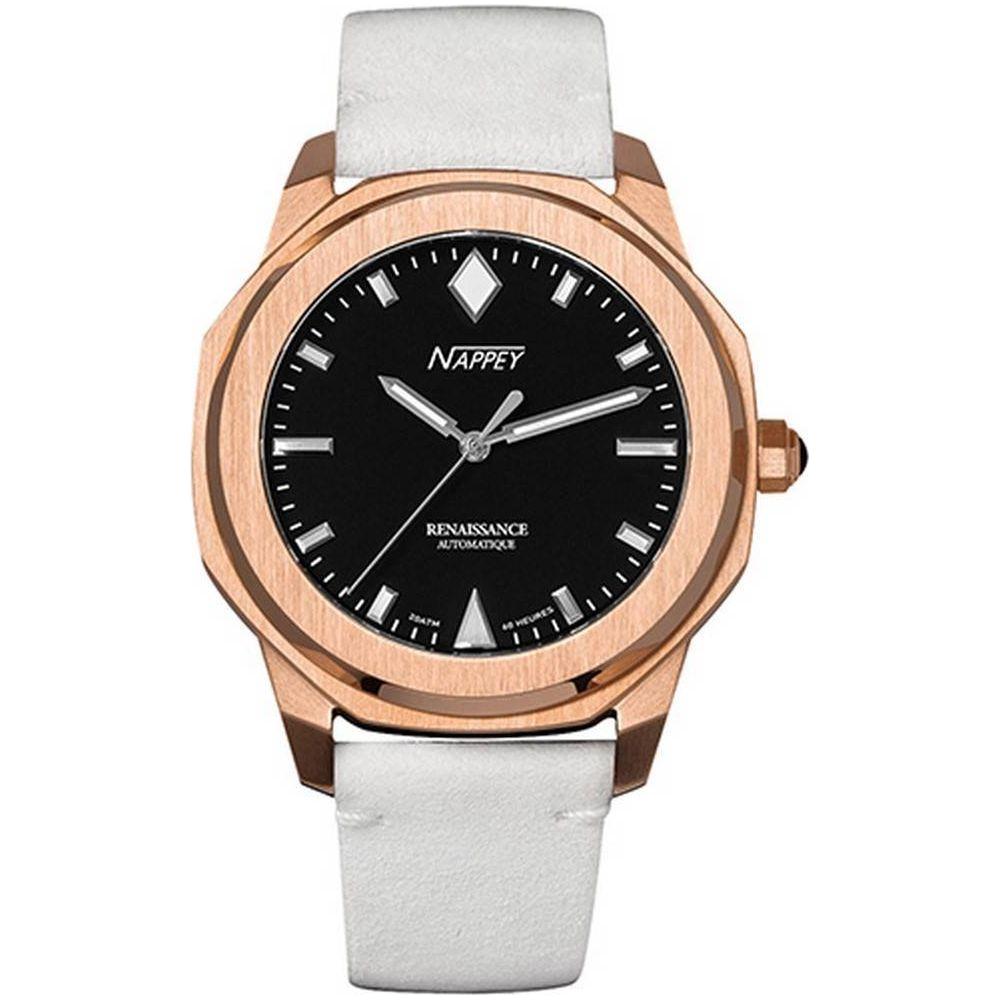Nappey Renaissance Rose Gold and Black Suede Automatic Watch NY41-BD1M-3B2A 200M Unisex