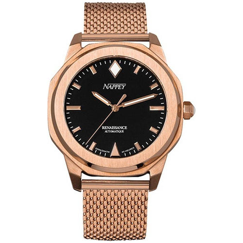 Load image into Gallery viewer, Nappey Renaissance Rose Gold and Black Milanese Automatic Watch NY41-BD1M-6B9A 200M Unisex
