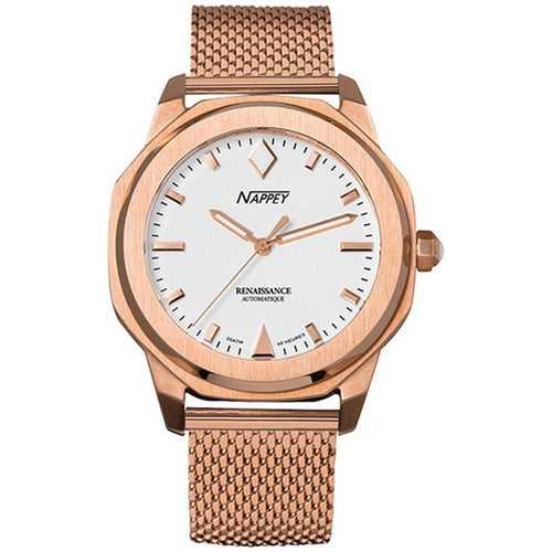 Load image into Gallery viewer, Nappey Renaissance Rose Gold and White Milanese Automatic NY41-BD2M-6B9A 200M Unisex Watch
