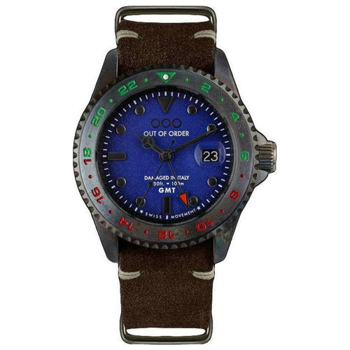 Load image into Gallery viewer, Out Of Order GMT Roma Capitale Full Lume Blue Dial Quartz OOO.001-19.RC 100M Men&#39;s Watch
