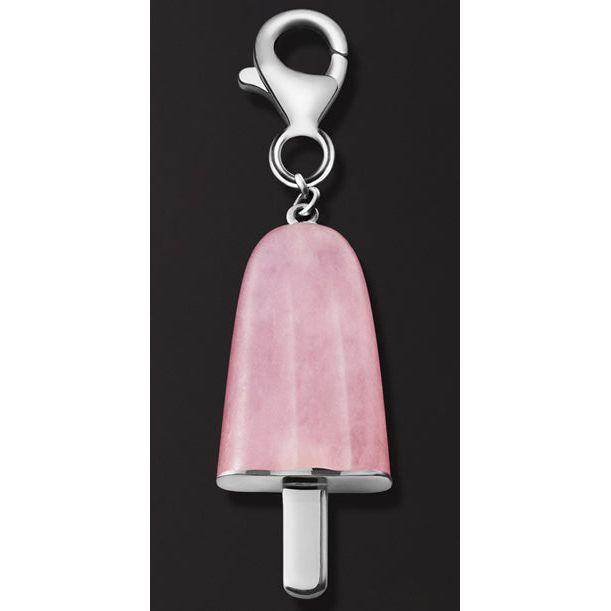 AMBROSINI JEWELS -  PENDENTE ARGENTO 925°  ghiacciolo finitura bianca pietra rosa piccolo (21x14 mm)-0