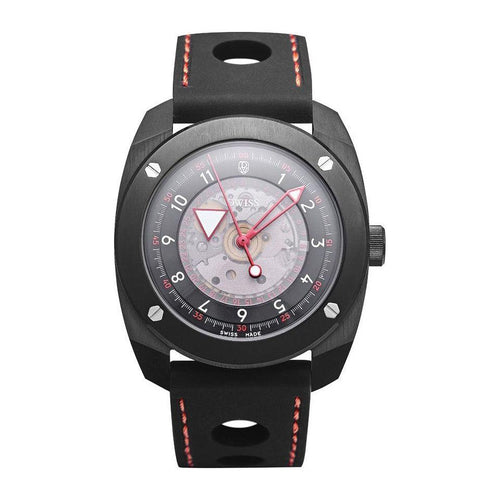 Load image into Gallery viewer, Introducing the Exquisite R2-BB-RUBBER Men&#39;s Automatic Watch with Floating Hours Display in Black and Red
