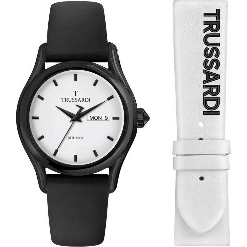 Trussardi T-Light R2451127012 Men's White Dial Leather Strap Quartz Watch - Classic White Leather Watch Strap for Men
