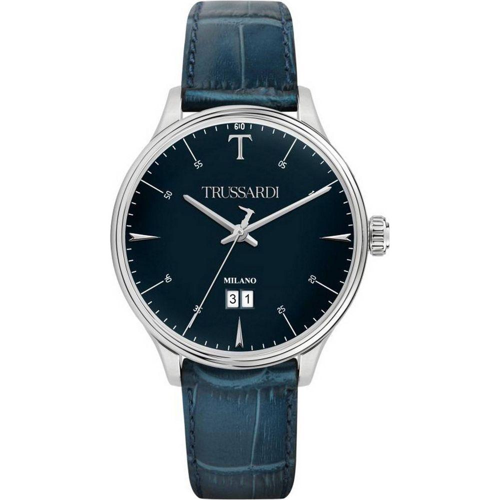 Trussardi T-Complicity R2451130001 Men's Blue Dial Leather Strap Quartz Watch - Elegant Replacement Band for Men's Watches in Blue