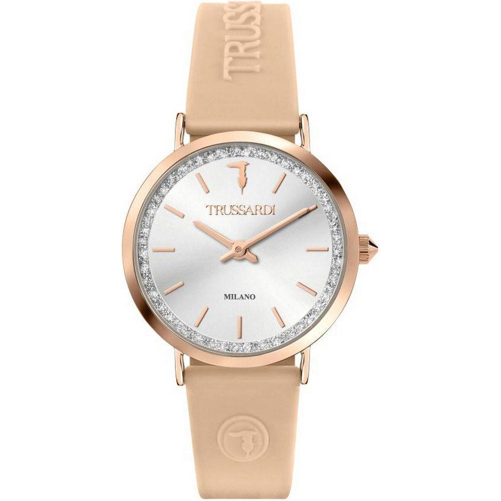 Trussardi T-Motif R2451140502 Women's Silver Dial Rubber Strap Replacement - Rose Gold Tone