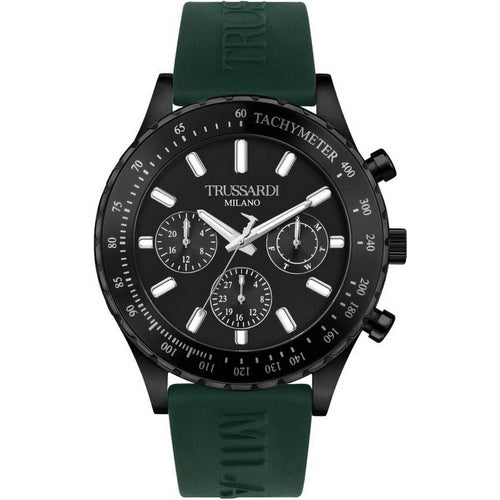 Load image into Gallery viewer, Trussardi Men&#39;s T-Logo Tachymeter Black Dial Silicon Strap Quartz Watch R2451148002 - A Stylish and Functional Timepiece for Men in Black
