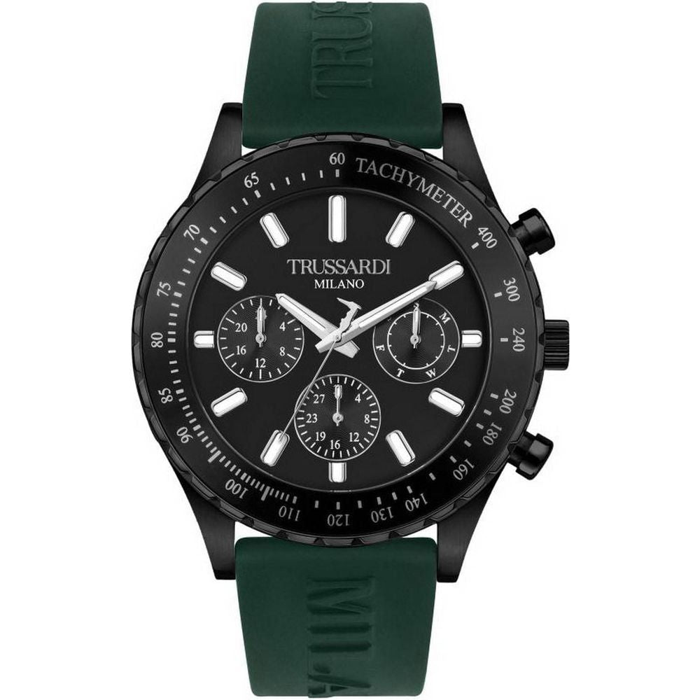 Trussardi Men's T-Logo Tachymeter Black Dial Silicon Strap Quartz Watch R2451148002 - A Stylish and Functional Timepiece for Men in Black