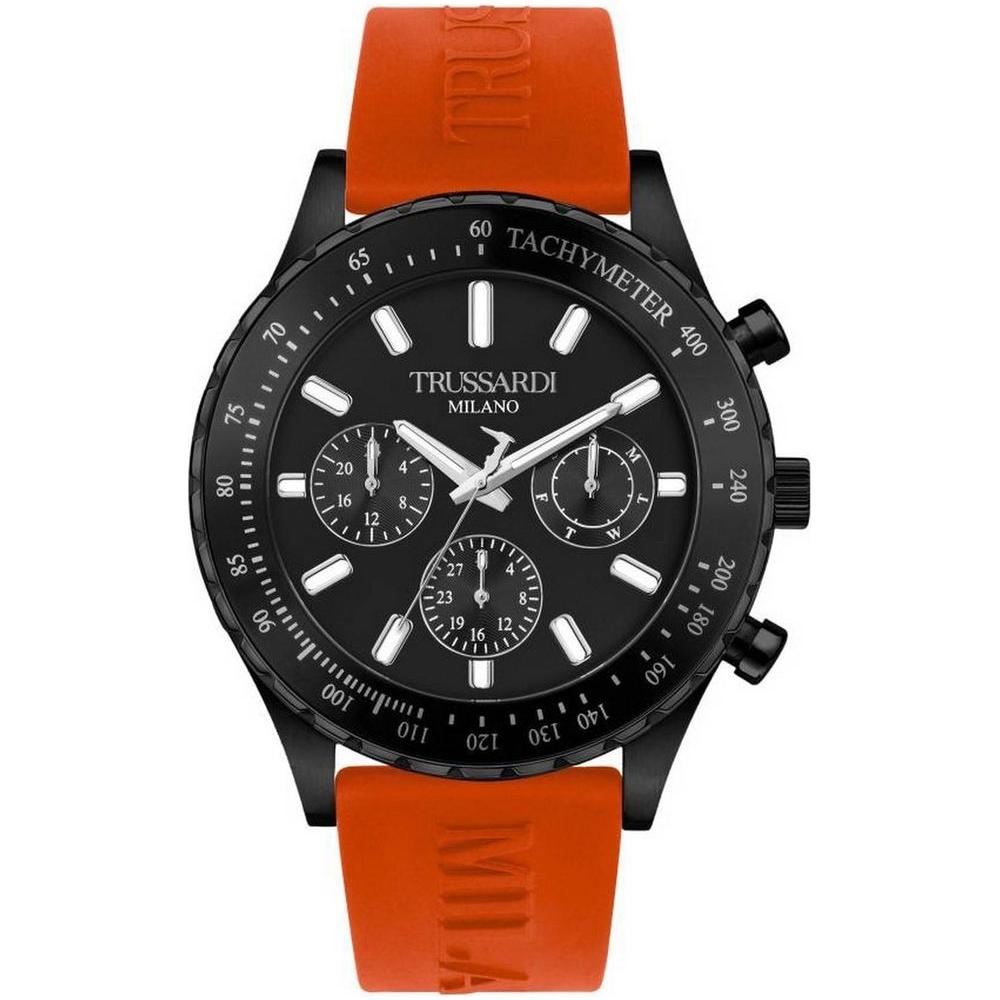 Trussardi T-Logo Tachymeter R2451148003 Men's Black Dial Silicon Strap Quartz Watch - Replacement Band in Black for Men