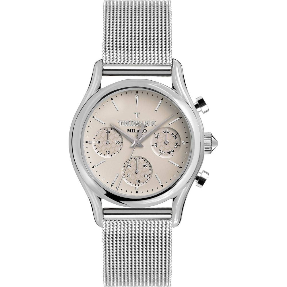 Trussardi T-Light Quartz R2453127001 Men's Stainless Steel Mesh Bracelet Watch, Beige/Cream Dial