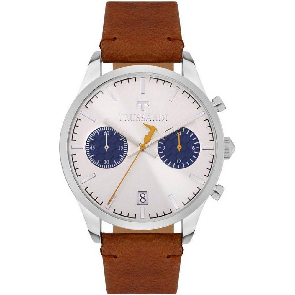Trussardi T-Genus Chronograph R2471613004 Men's Silver Dial Leather Strap Quartz Watch - A Timeless Masterpiece of Elegance and Precision