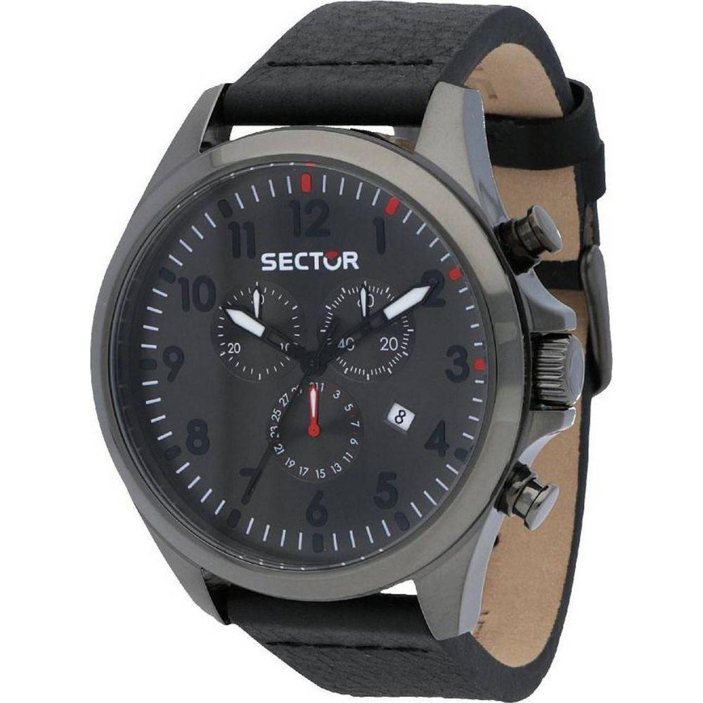 Sector 180 Chronograph Sunray Gun Dial Leather Strap Replacement - Black, Men's
