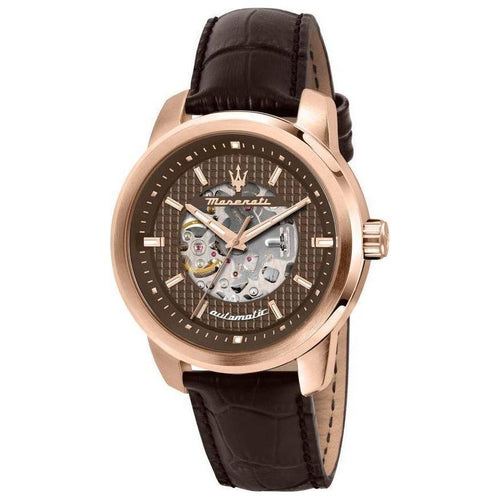 Load image into Gallery viewer, Maserati Successo R8821121001 Men&#39;s Rose Gold Brown Leather Watch Strap Replacement
