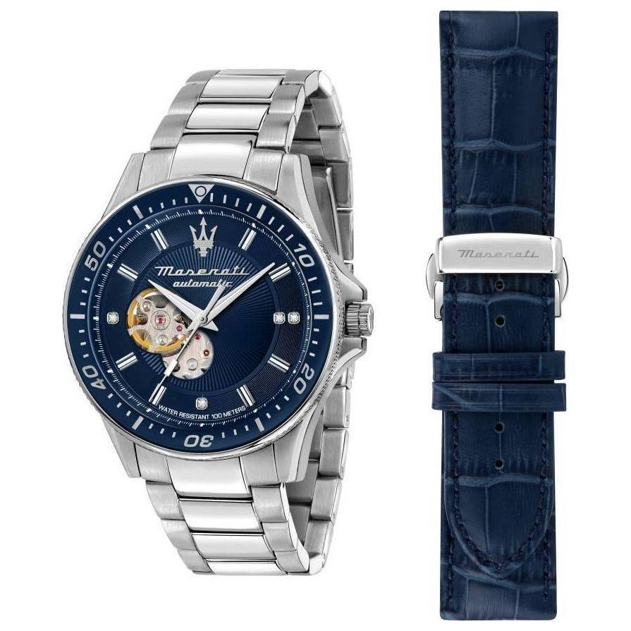 Maserati Sfida Diamond Open Heart Dial Automatic R8823140007 100M Men's Watch - Stainless Steel Blue