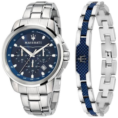 Load image into Gallery viewer, Maserati Successo Chronograph R8851121016 Men&#39;s Stainless Steel Blue Dial Quartz Watch Gift Set
