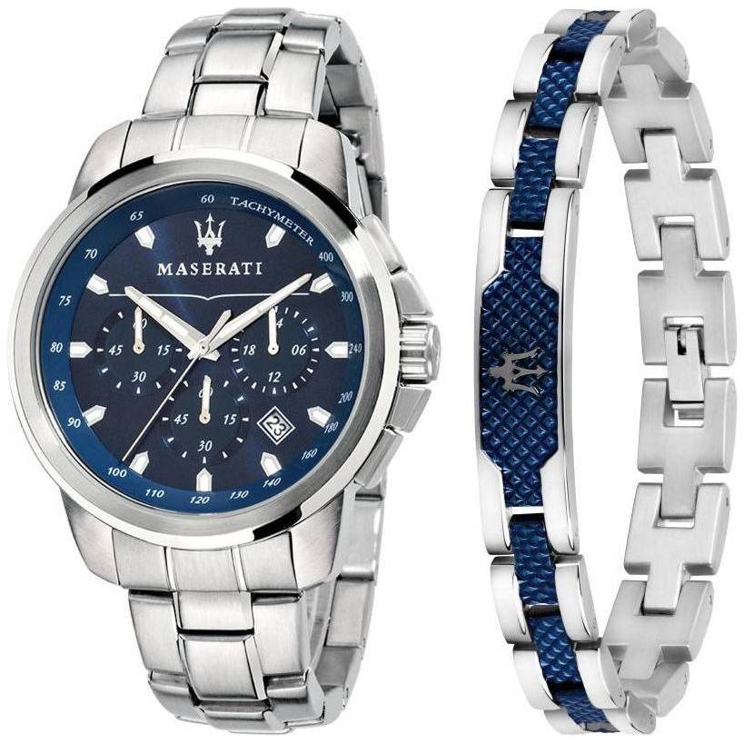 Maserati Successo Chronograph R8851121016 Men's Stainless Steel Blue Dial Quartz Watch Gift Set