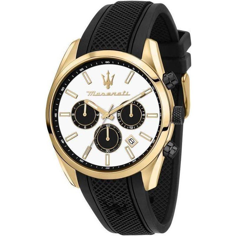 Maserati Attrazione Chronograph R8851151001 Men's Quartz Watch with White Dial and Gold Tone Stainless Steel Case