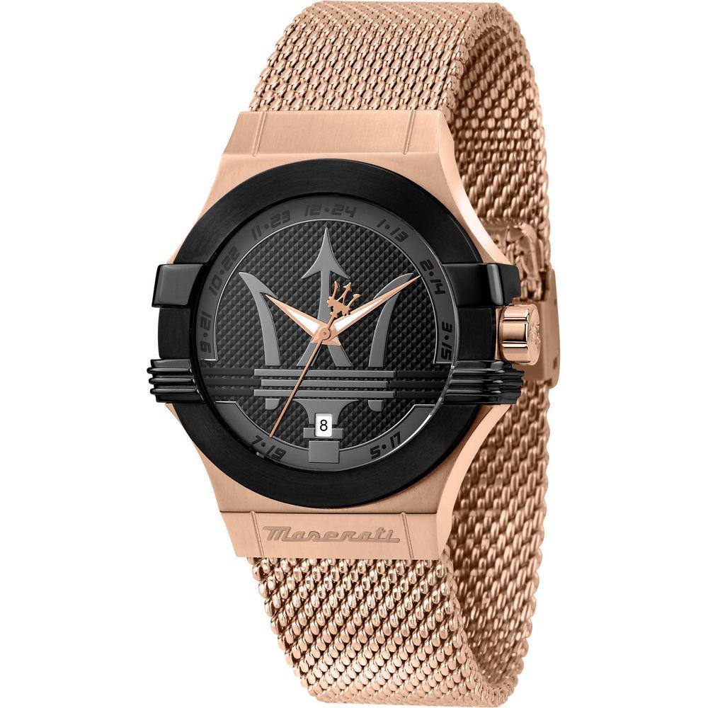 Maserati Potenza R8853108009 Men's Black Dial Quartz Watch - Rose Gold Stainless Steel Mesh Bracelet