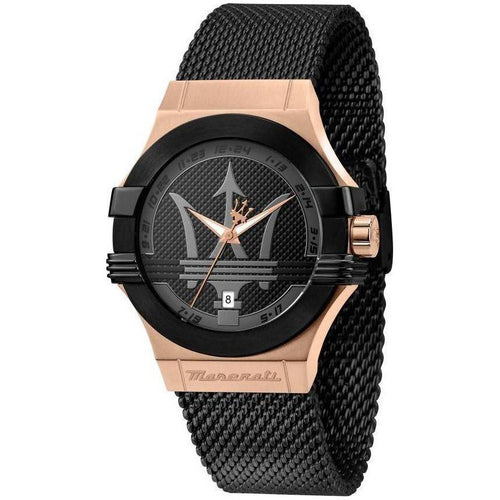Load image into Gallery viewer, Maserati Potenza R8853108010 Men&#39;s Two Tone Stainless Steel Mesh Black Dial Quartz Watch
