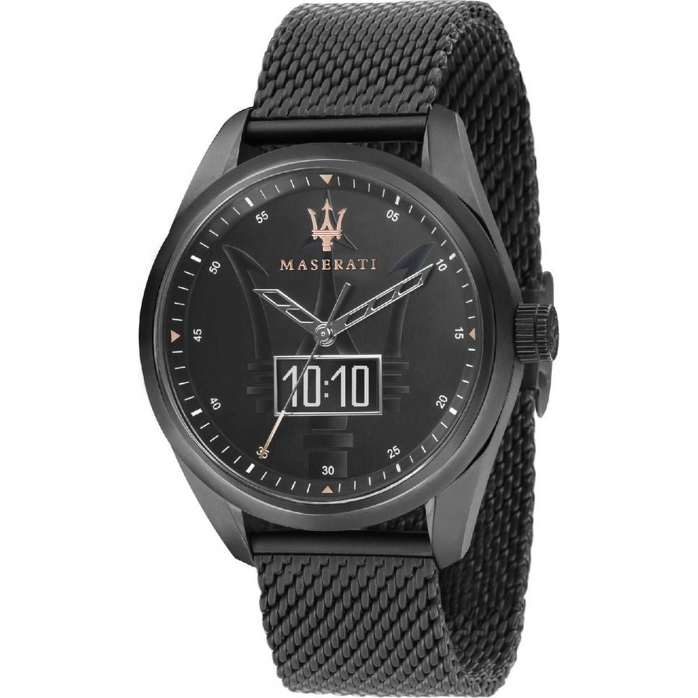 Maserati Traguardo R8853112001 Men's Black Dial Quartz Watch - Stainless Steel Mesh Bracelet