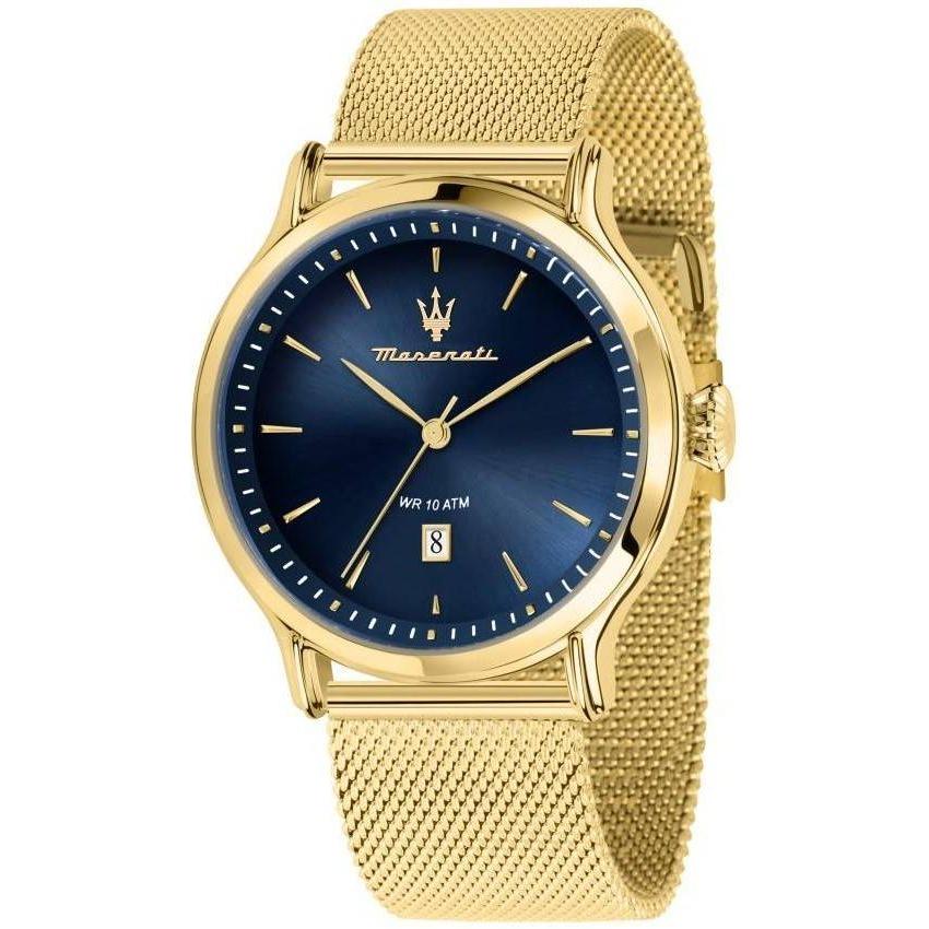 Maserati Epoca R8853118020 Gold Tone Stainless Steel Mesh Blue Dial Quartz 100M Men's Watch