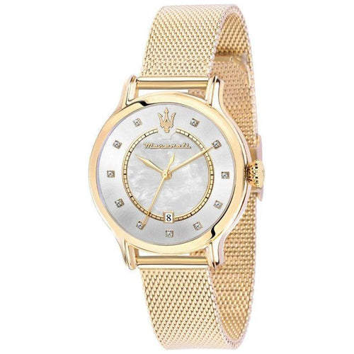 Load image into Gallery viewer, Maserati Epoca Crystal Accents Gold Tone Stainless Steel Mesh Mother Of Pearl Dial Quartz R8853118512 100M Women&#39;s Watch
