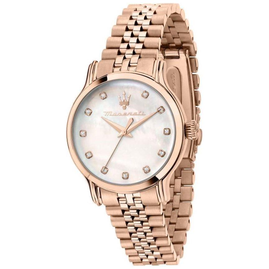 Maserati Epoca R8853118517 Women's Rose Gold Tone Stainless Steel Diamond Accents Mother Of Pearl Dial Quartz Watch