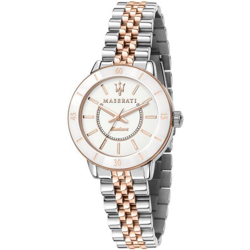 Maserati Successo R8853145504 Women's Two Tone Stainless Steel Solar Watch with White Dial