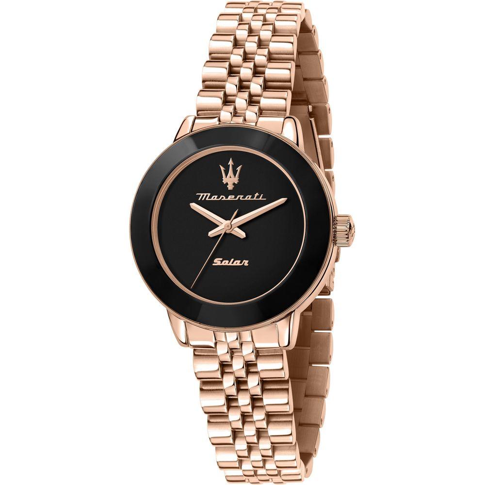 Maserati Women's Successo Solar Black Dial Quartz Watch R8853145513 - Rose Gold Stainless Steel Bracelet, 32mm Case