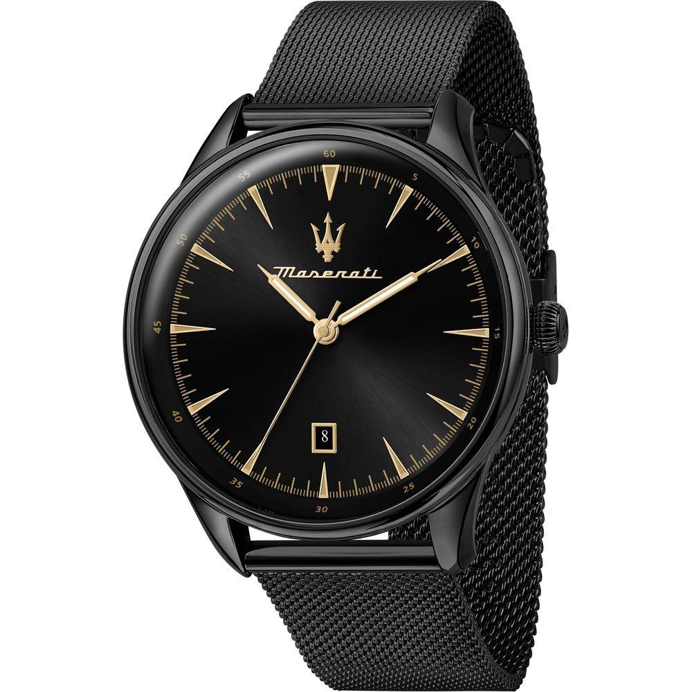 Maserati Tradizione R8853146001 Men's Black Sunray Dial Quartz Watch with Stainless Steel Mesh Bracelet