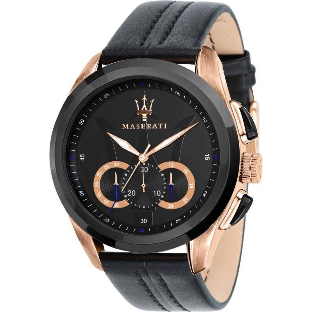 Exquisite Rose Gold Leather Watch Strap Replacement for Men's Maserati Traguardo Chronograph Quartz Watch