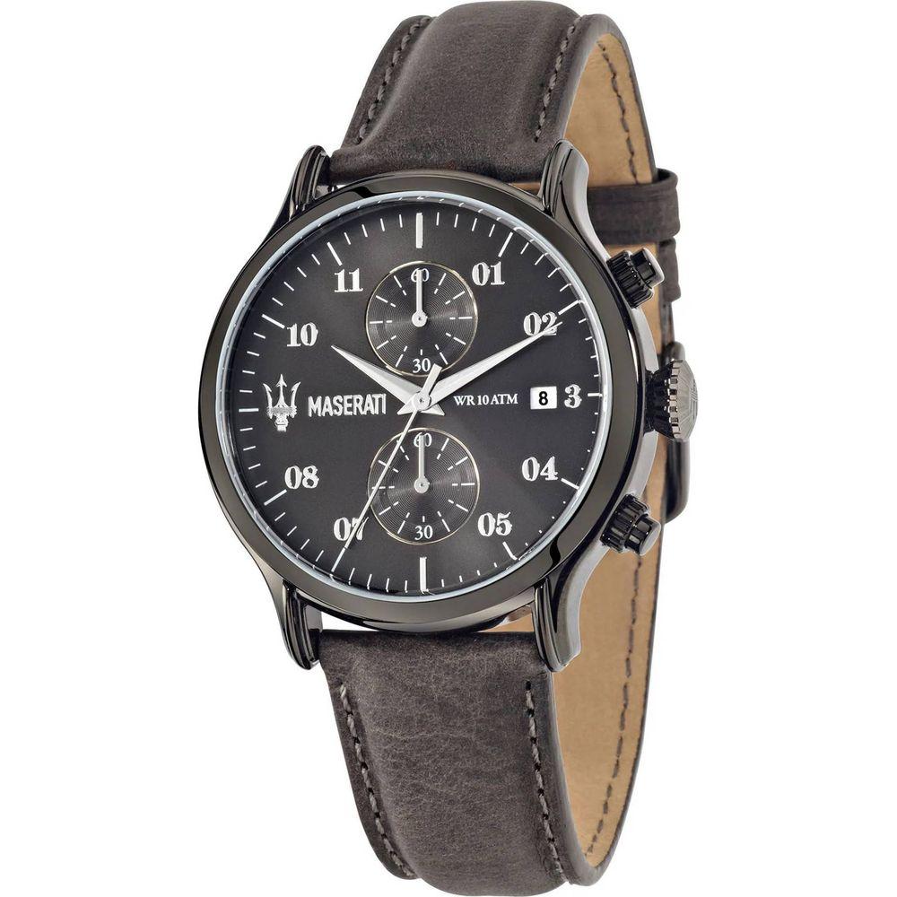 Maserati Epoca R8871618002 Men's Chronograph Analog Watch - Stainless Steel Case, Black Dial, Leather Strap