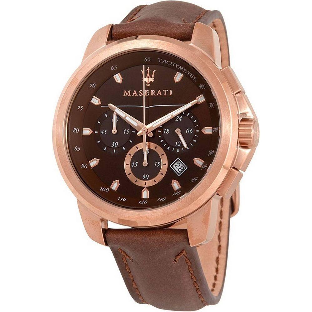 Sophisticated Rose Gold Leather Watch Strap Replacement for Men's Chronograph Watches