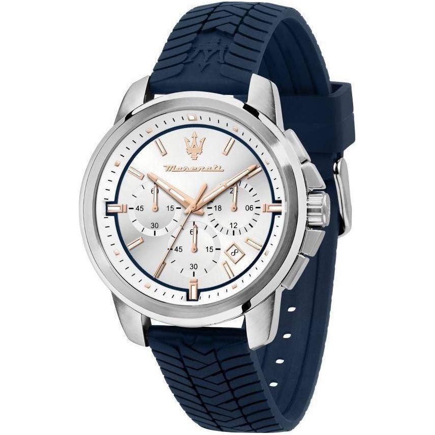 Maserati Successo Chronograph R8871621013 Men's Silver Dial Quartz Watch with Silicone Strap - Elevate Your Style with the Maserati Successo Men's Silver Dial Chronograph Quartz Watch R8871621013