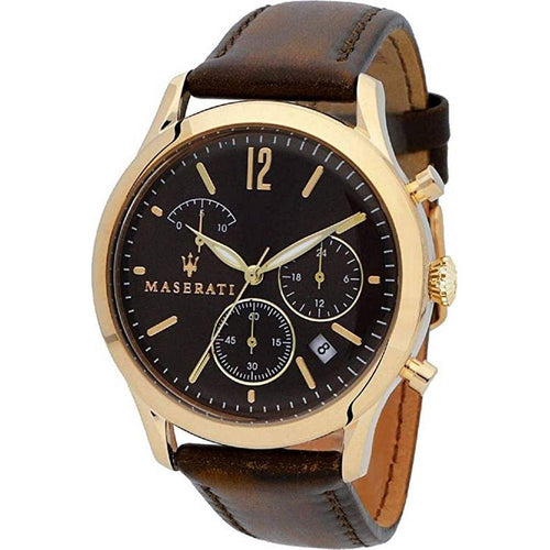 Load image into Gallery viewer, Maserati Tradizione Chronograph Quartz R8871625001 Men&#39;s Gold Tone Leather Strap Watch - Luxurious Replacement Band in Brown for Men

