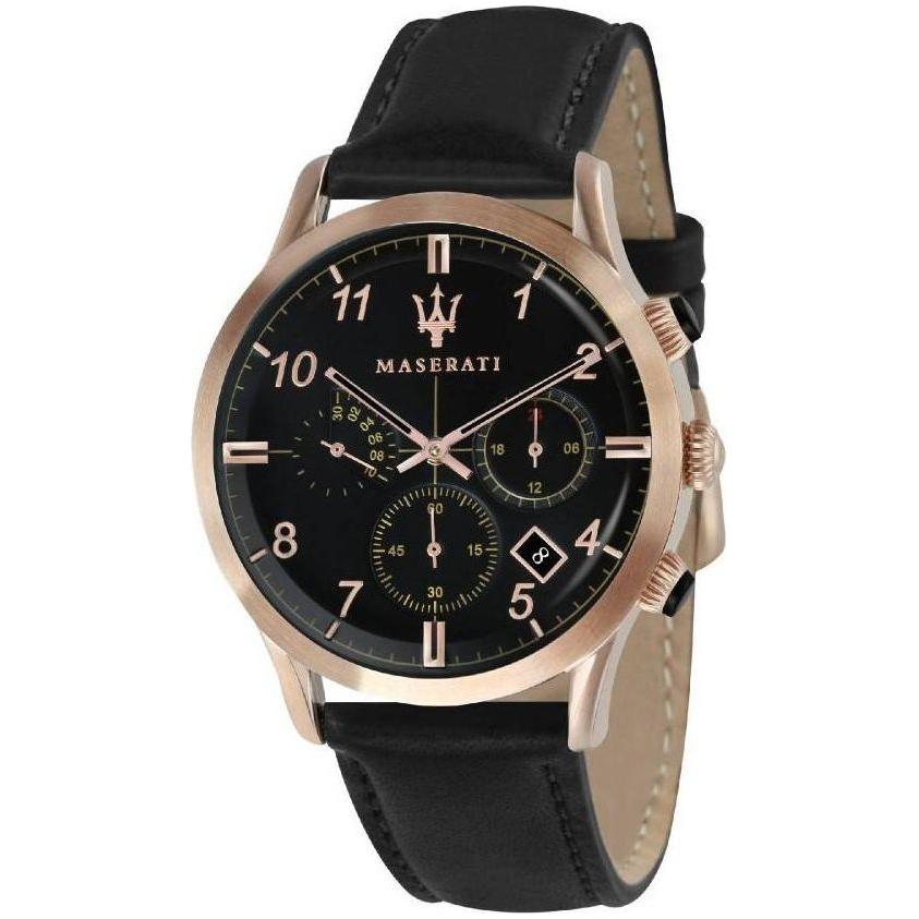 Maserati Ricordo Chronograph Leather Watch Strap - Black, Men's