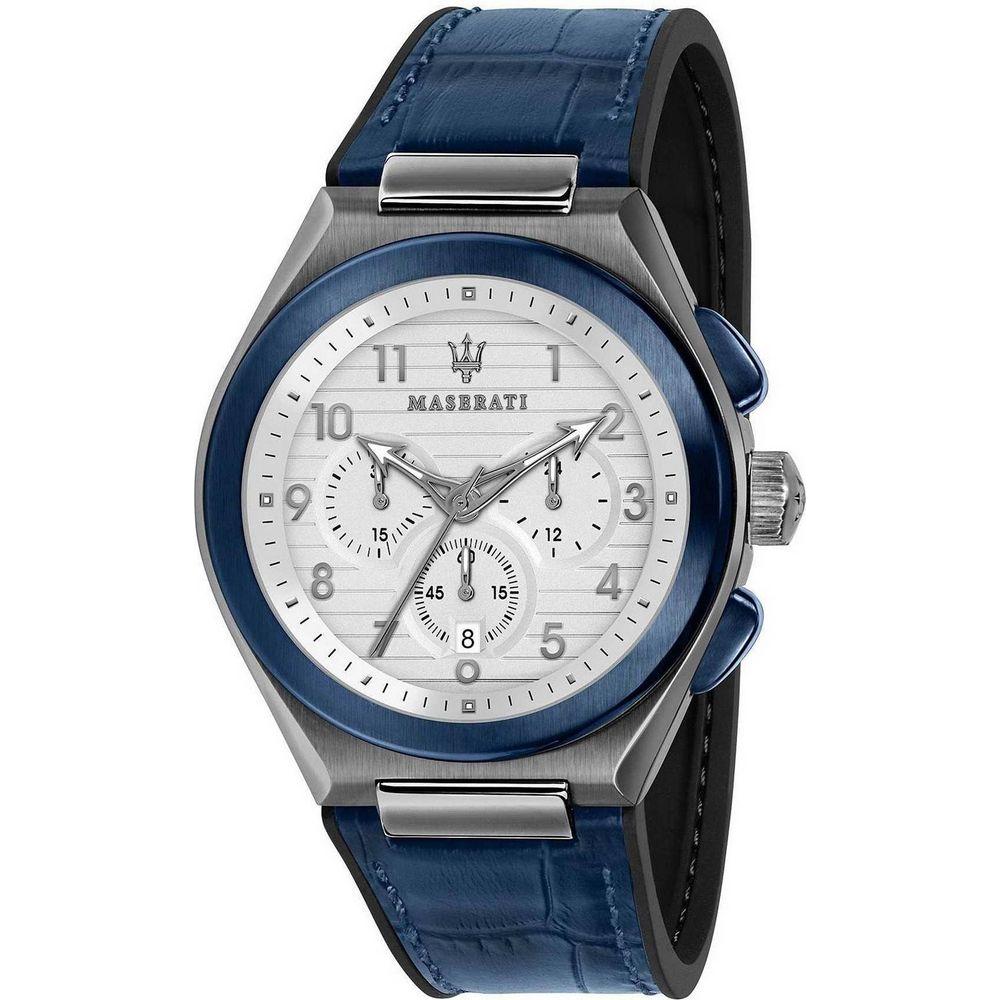 Maserati Triconic Chronograph Quartz R8871639001 100M Men's Watch - White Stainless Steel Case, Leather Strap