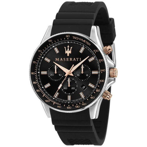 Load image into Gallery viewer, Maserati Sfida Chronograph Quartz Men&#39;s Watch R8871640002 - Black Dial, Stainless Steel Case, Silicone Strap
