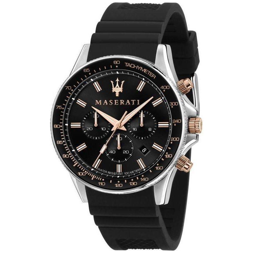 Maserati Sfida Chronograph Quartz Men's Watch R8871640002 - Black Dial, Stainless Steel Case, Silicone Strap