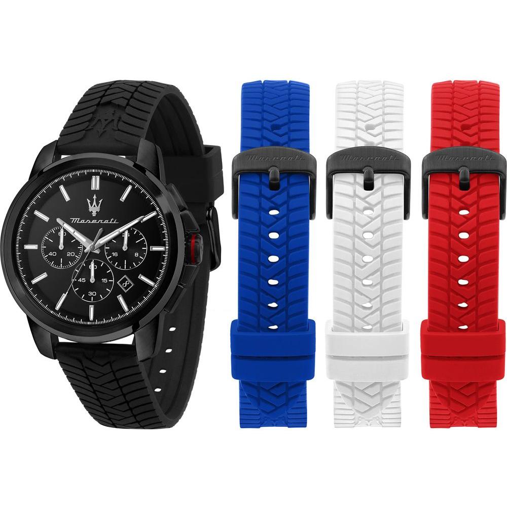 Maserati Successo Chronograph R8871648006 Men's Black Silicon Quartz Watch Gift Set