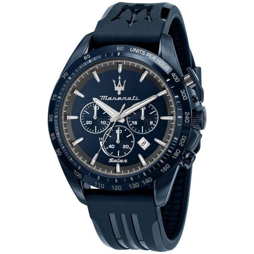 Maserati Traguardo Chronograph R8871649001 Men's Blue Dial Rubber Strap Quartz Watch: Replacement Rubber Strap in Blue for Men's Chronograph Watch