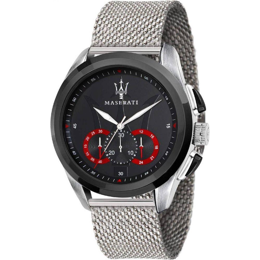 Maserati Traguardo Chronograph Quartz R8873612005 Men's Watch - Stainless Steel Mesh Bracelet, Black Dial