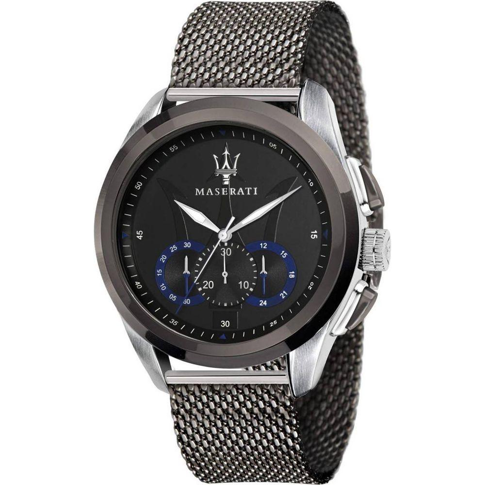 Maserati Traguardo Chronograph Quartz R8873612006 Men's Gun Stainless Steel Mesh Bracelet Watch, Black Dial